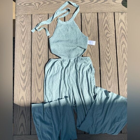 NWT American Eagle Wide Leg Green Blue Jumper small cutout halter boho - Picture 3 of 9